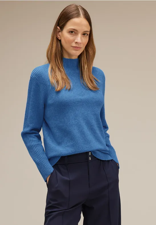 Pullover mit Rippstrick intense gentle blue melange