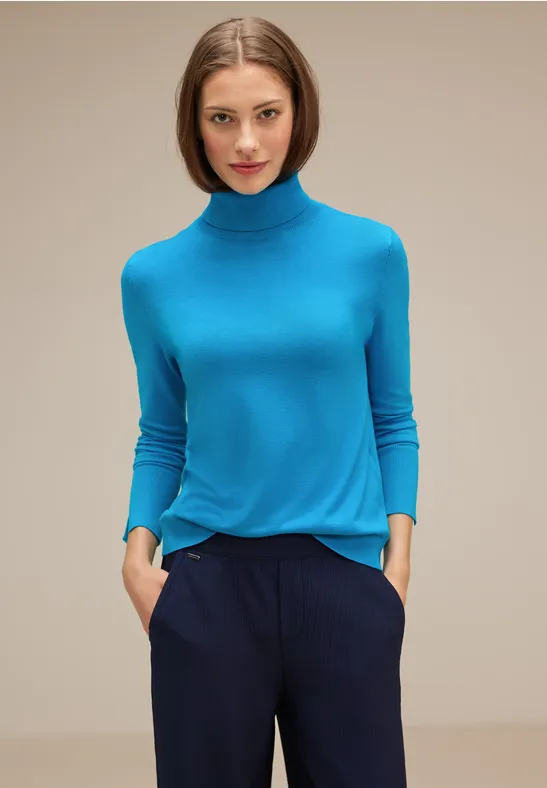 Basic Rollkragenpullover Dark Aquamarine Blue