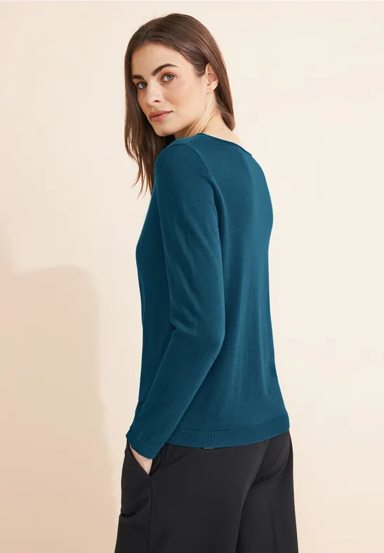 Basic Feinstrickpullover bright turquoise