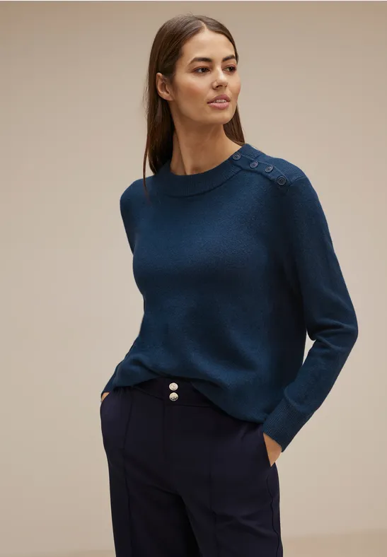 Pullover mit Knopfdessin atlantic blue melange
