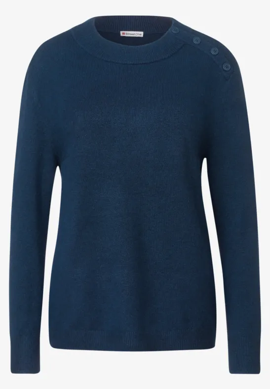Pullover mit Knopfdessin atlantic blue melange