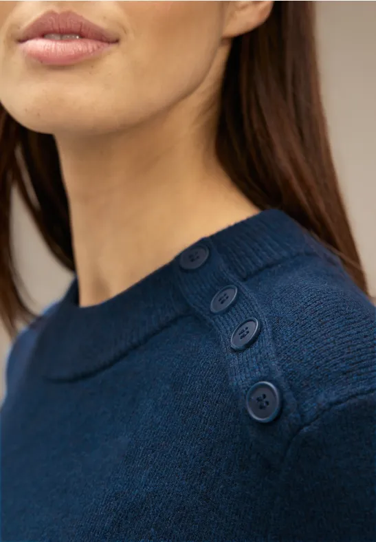 Pullover mit Knopfdessin atlantic blue melange
