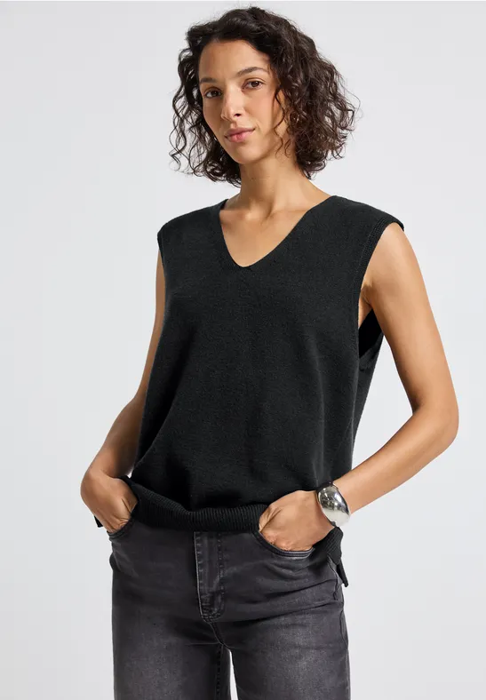 Ärmelloser V-Neck Pullover Black