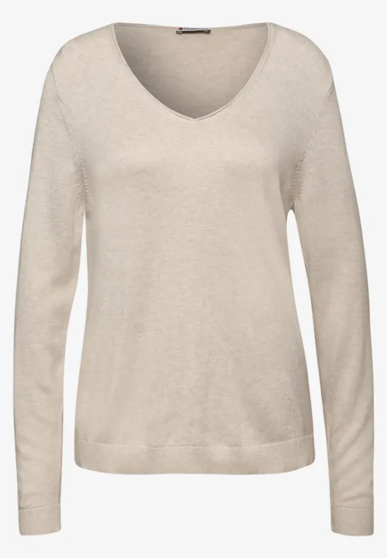 V-Neck Pullover tusk cream mel.