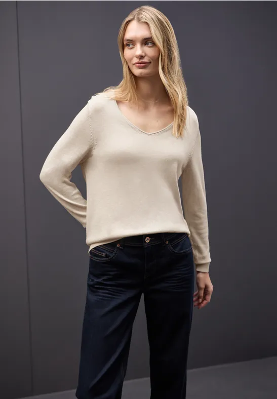 V-Neck Pullover tusk cream mel.