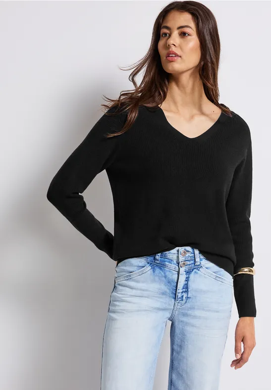 Basic V-Neck Pullover Black