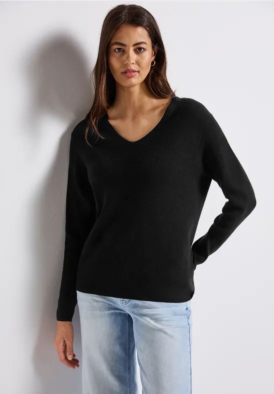 Basic V-Neck Pullover Black