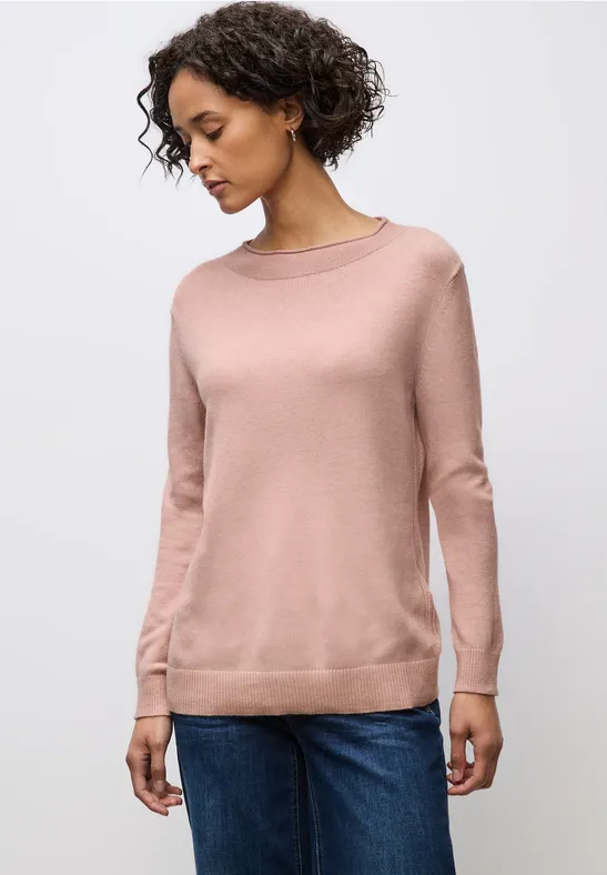 Trui met rolrand faded rose mel.
