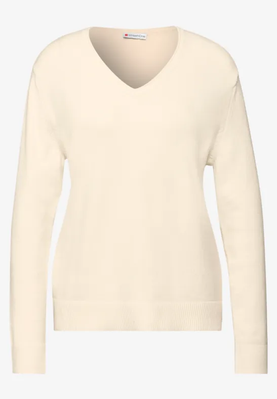 Pull douillet à col en V soft beige