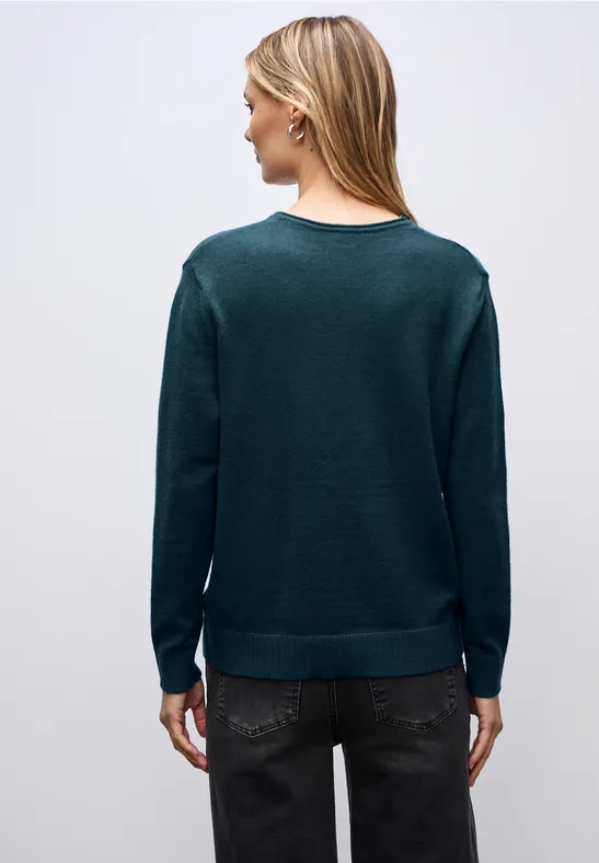 Gezellige trui met V-hals tide blue