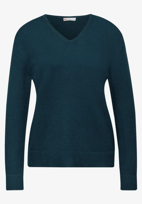 Gezellige trui met V-hals tide blue