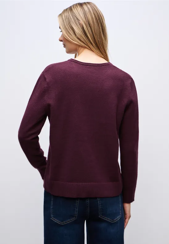 Gezellige trui met V-hals wildberry red