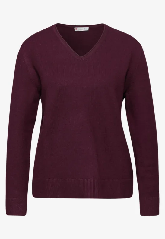 Gezellige trui met V-hals wildberry red