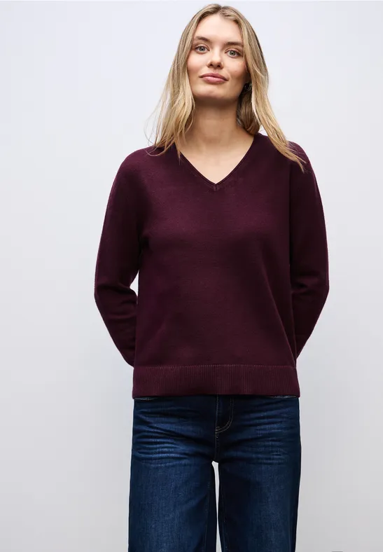 Gezellige trui met V-hals wildberry red
