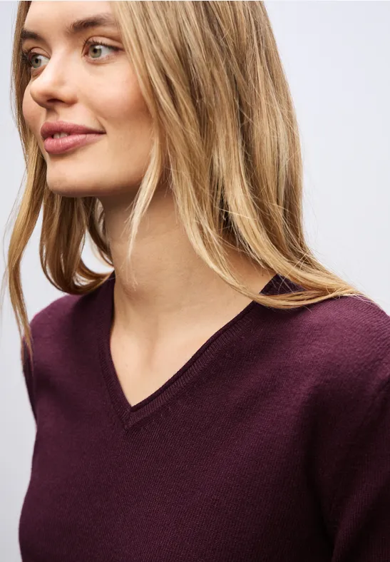 Gezellige trui met V-hals wildberry red