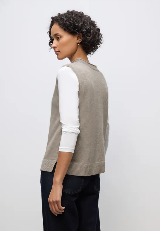 Mouwloze trui sandstone mocha mel.