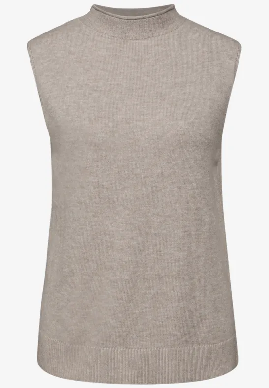 Mouwloze trui sandstone mocha mel.