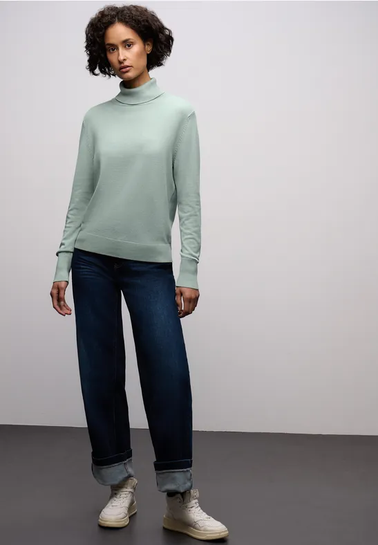 Basic Rollkragenpullover nile blue