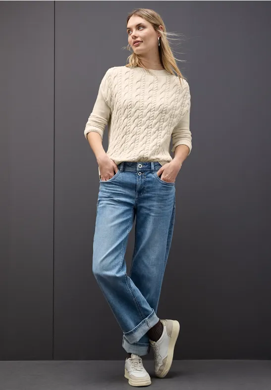 Jumper met kabelpatroon soft beige