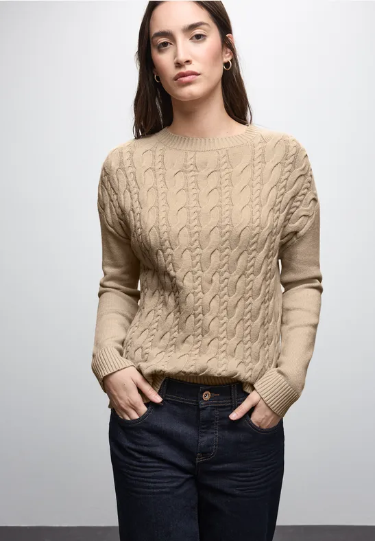 Jumper met kabelpatroon sanded beige