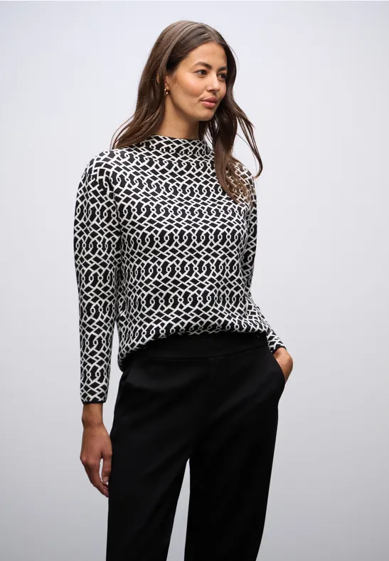 Cosy jacquard trui Black