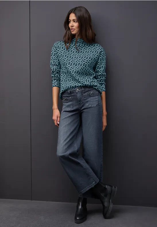 Cosy jacquard trui tide blue