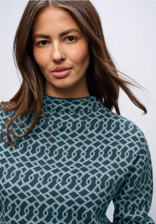 Cosy jacquard trui tide blue