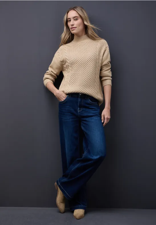 Trui met gebreid patroon sanded beige