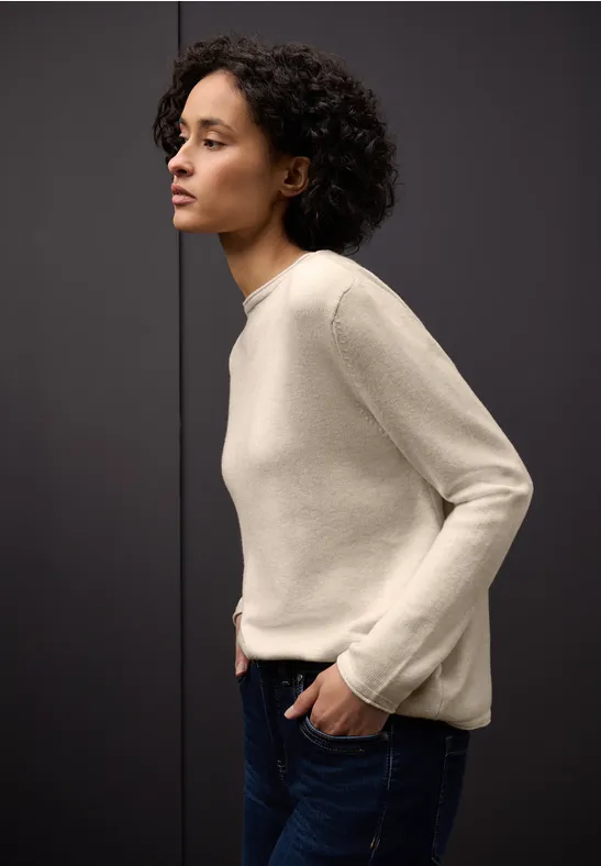 Pullover mit gerolltem Saum tusk cream mel.