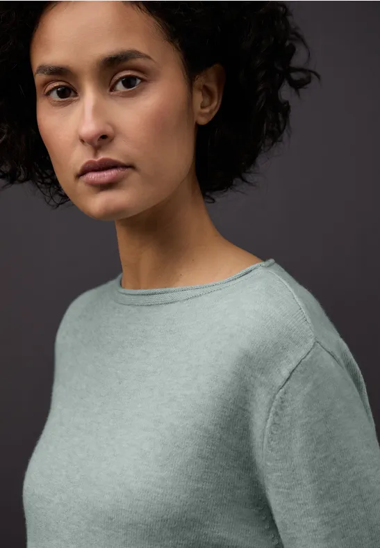 Pull avec ourlet roulé nile blue mel.