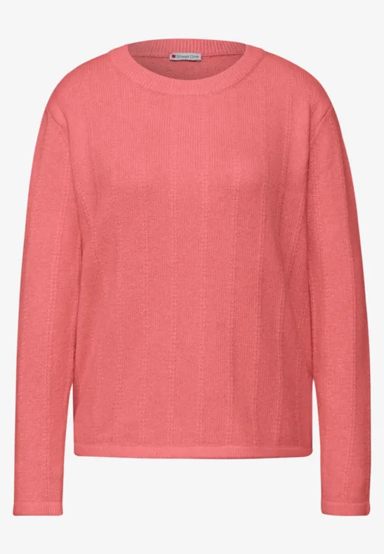Coralroter langärmliger Pullover mit Rundhalsausschnitt