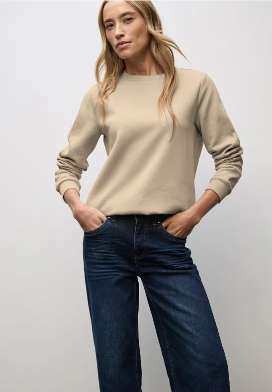 Sweatshirt mit Rippdetail sanded beige