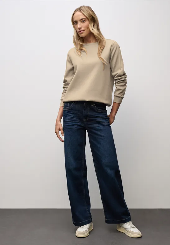 Sweatshirt mit Rippdetail sanded beige