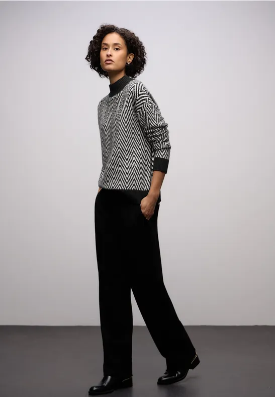 Jacquard Turtleneck Pullover Black