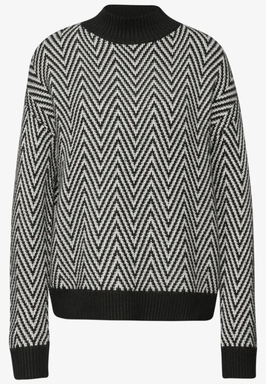 Jacquard Turtleneck Pullover Black