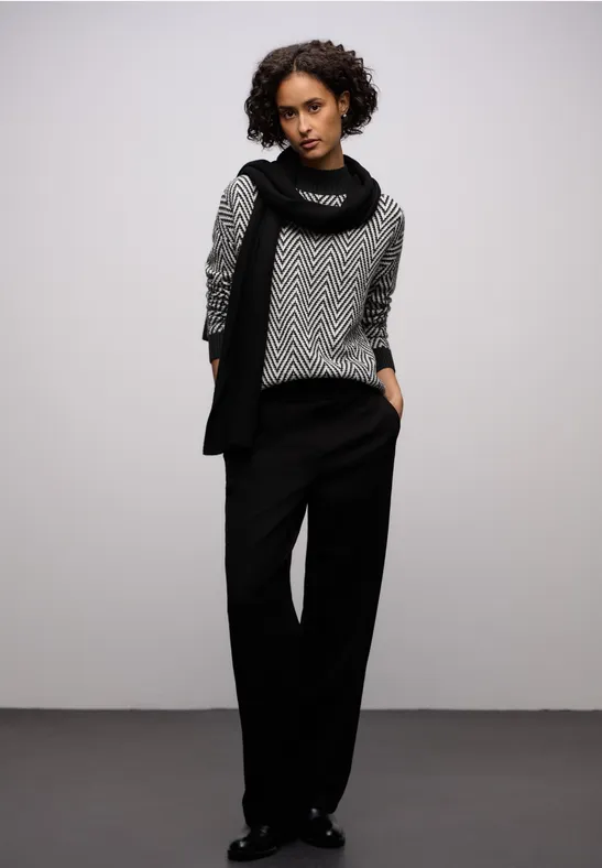 Jacquard Turtleneck Pullover Black