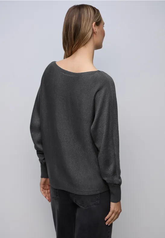 Glinsterende Dolman-trui gravel grey mel.