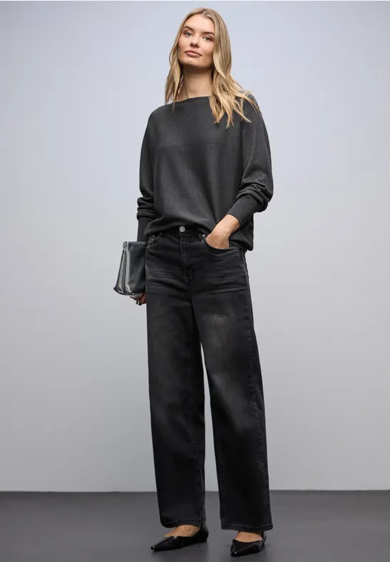 Glinsterende Dolman-trui gravel grey mel.