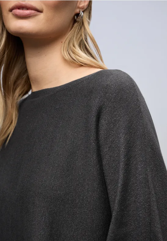 Glinsterende Dolman-trui gravel grey mel.