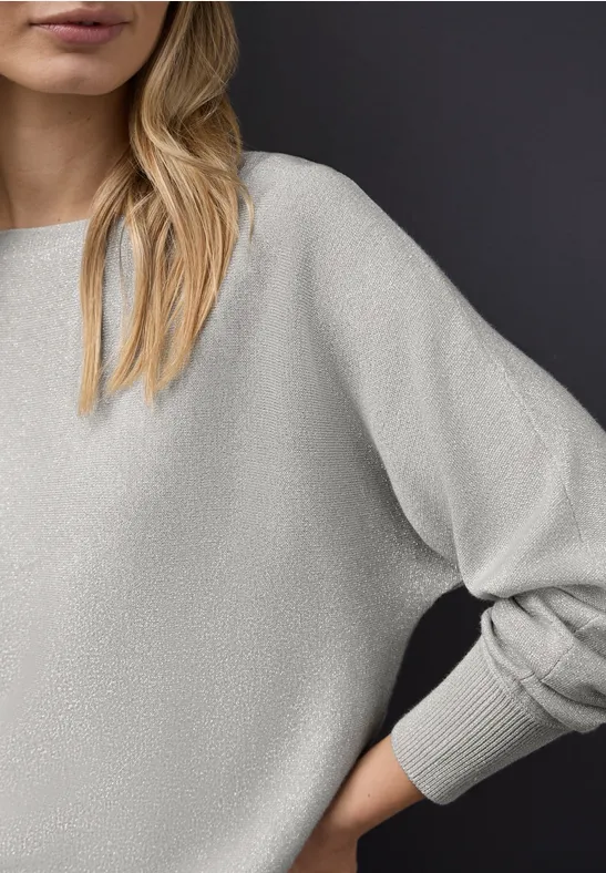 Glinsterende Dolman-trui pelican grey mel.