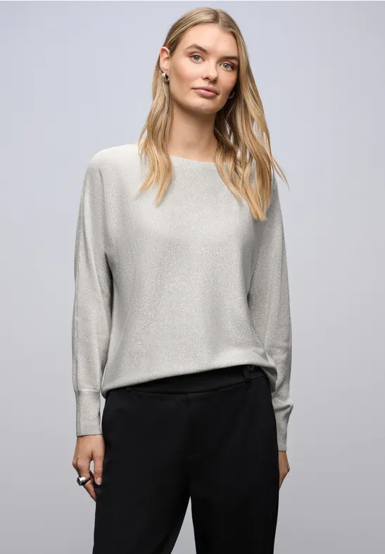 Glinsterende Dolman-trui pelican grey mel.