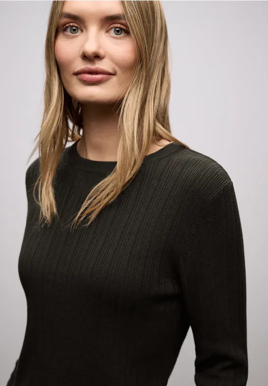 Trui met geribbelde textuur darkest brown