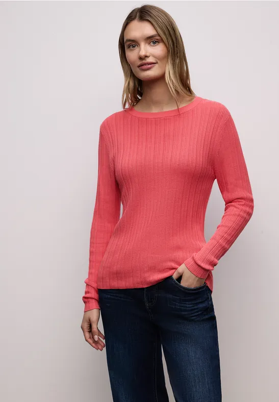 Trui met geribbelde textuur striking coral