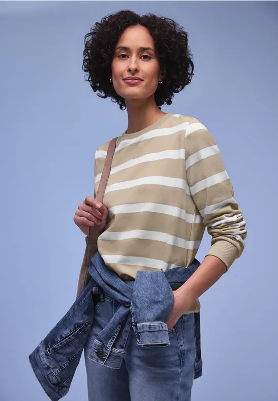 Gestreiftes Sweatshirt cotton beige