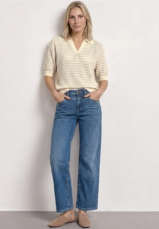 Pull à manches courtes avec rayures soft beige