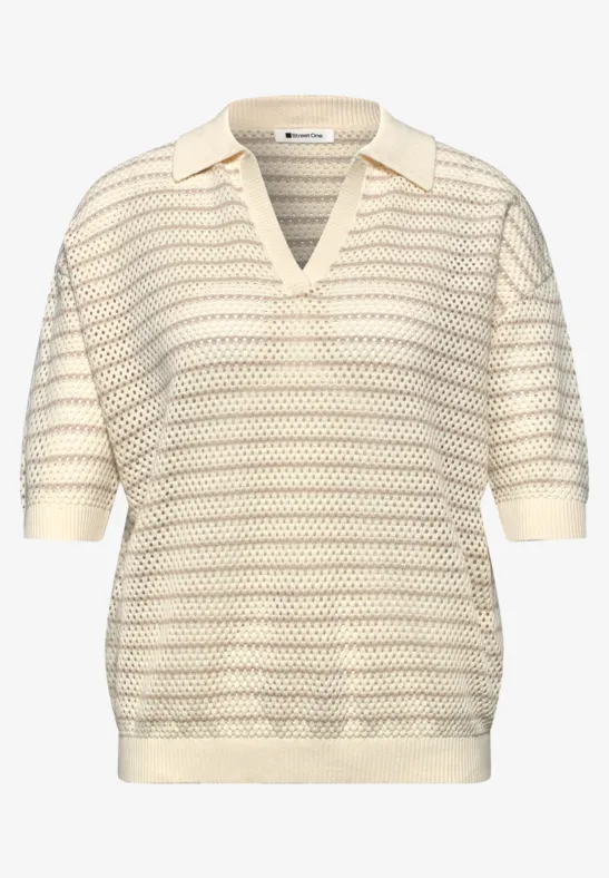 Pull à manches courtes avec rayures soft beige