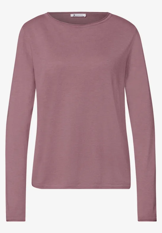 Roze shirt met lange mouwen en ronde hals, eenvoudig en stijlvol ontwerp.