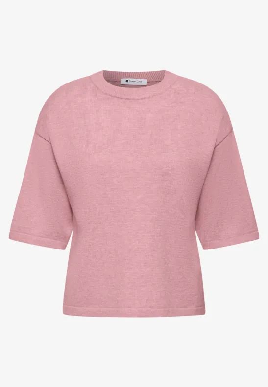 T-shirt court rose pâle à manches courtes, coupe ample et col rond