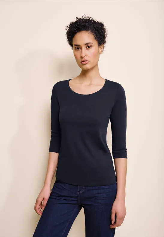 Basic T-Shirt mit 3/4 Arm deep blue