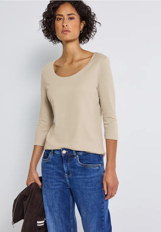 Basic Shirt met 3/4 mouwen cotton beige